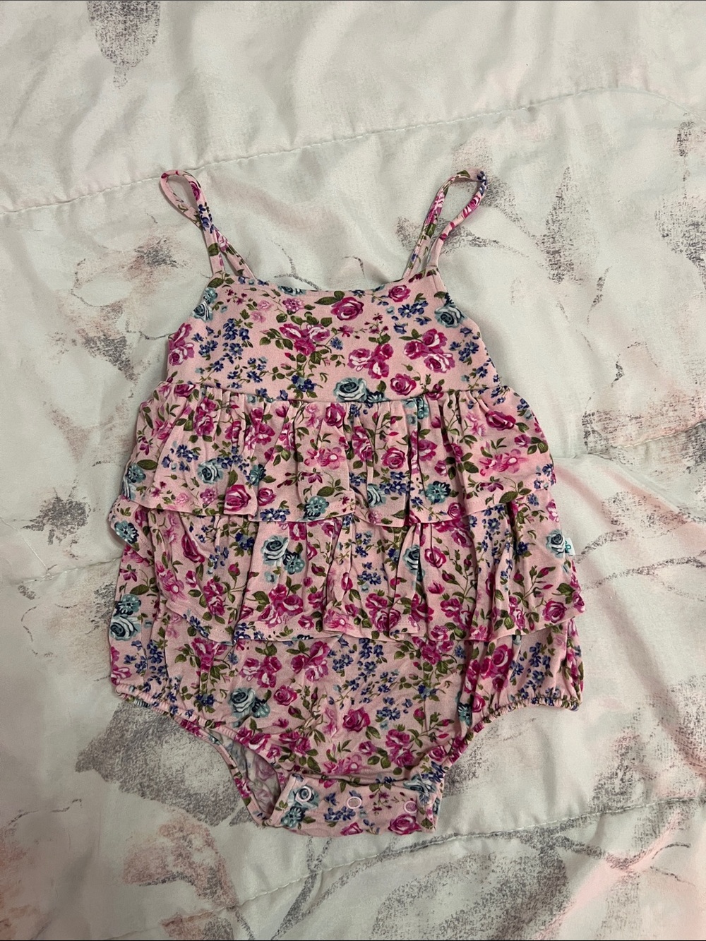 Post peanut 12-18 months girl floral Ruffle Bubble Romper
